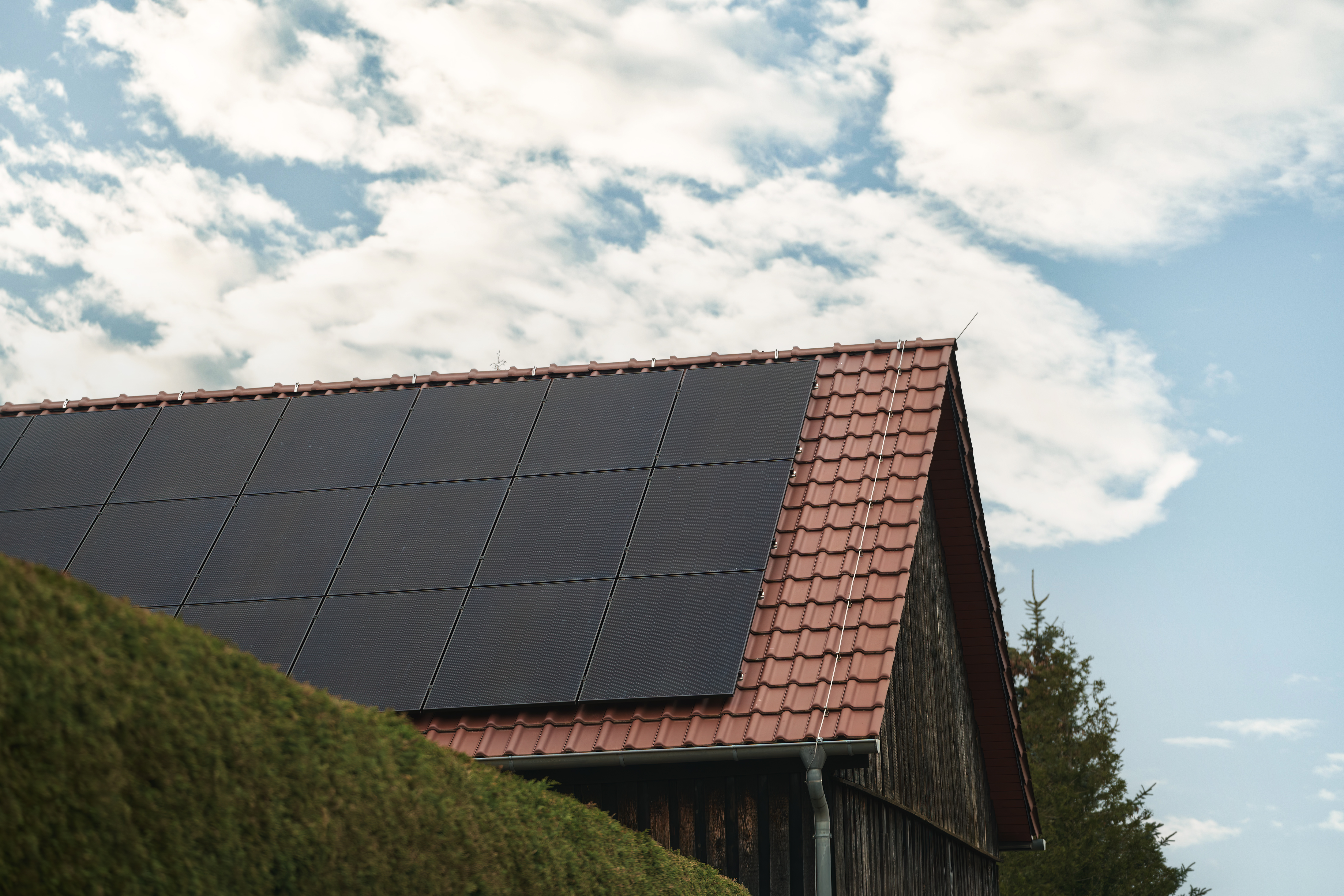 Solar panels installed across the roof of a home